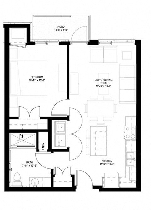 Grand Central Flats_1 Bedroom Floor Plan
